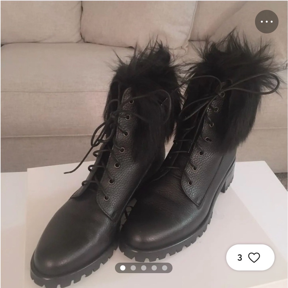 L.K. BENNETT Delli Combat Leather Boots - Black - Size: 8.5 (FINAL SALE)